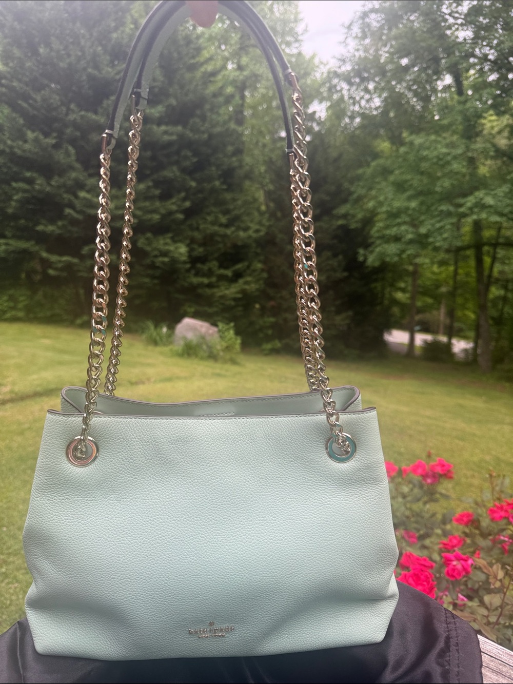 Kate Spade New York Mint Green Leather Shoulder Bag with Chain Straps - Picture 1 of 10